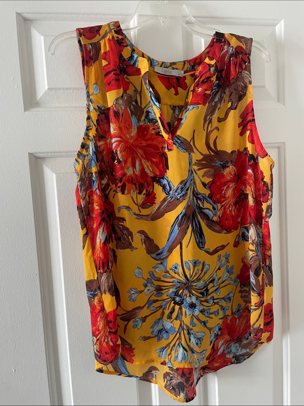 Dalia Floral Sleeveless Top in Yellow and Red